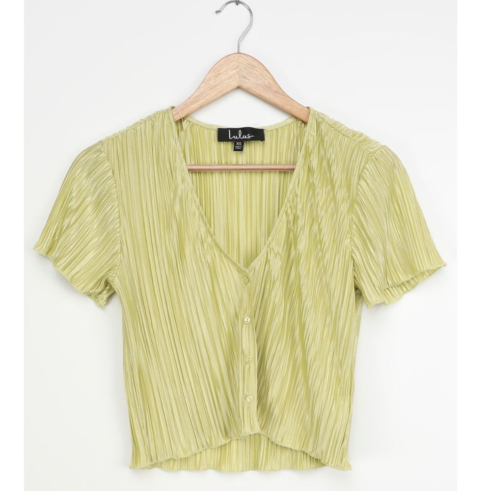 Under the Palms Lime Green Button-Up Crop Top |  S